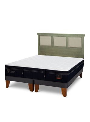 Cama Europea Súper Premium 2 Plazas Base Dividida + Respaldo Torino Olivo