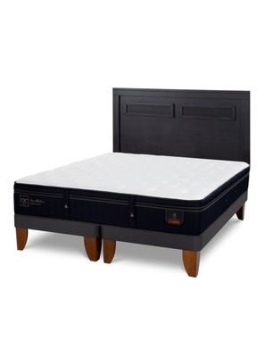 Cama Europea Super Premium 2 Plazas Base Dividida + Respaldo Milán Negro