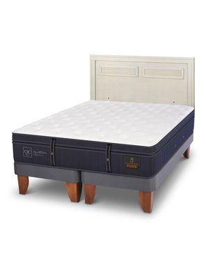 Cama Europea Grand Premium 2 Plazas Base Dividida + Respaldo Milán Alpino