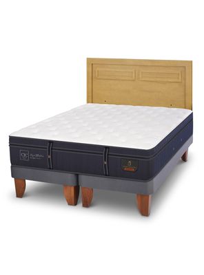 Cama Europea Grand Premium 2 Plazas Base Dividida + Respaldo Milán Mostaza