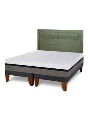 Cama Europea Balance 2 Plazas Base Dividida + Respaldo Milán Olivo
