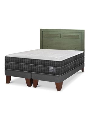 Cama Europea Lux 2 Plazas Base Dividida + Respaldo Milán Olivo