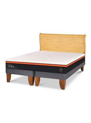 Cama Europea Bee Comfort 2 Plazas Base Dividida + Respaldo Miro Mostaza