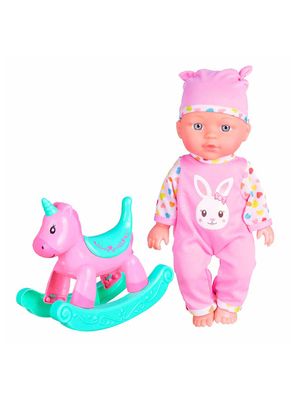 Mueñca de Cuerpo Duro 28 cm + Balancín Unicornio