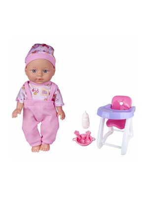 Muñeca de Cuerpo Duro 28 cm + Sillita para Comer
