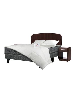 Cama Europea Apolo Black 2 Plazas Base Dividida + Set Muebles Asturias + Textil