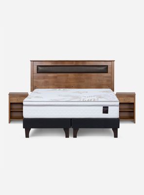 Imagen 2 del producto Cama Europea Art 4 Base Dividida 2 Plazas + Respaldo + Velador Ferrara