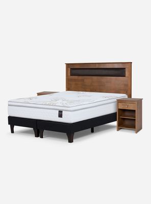 Cama Europea Art 4 Base Dividida 2 Plazas + Respaldo + Velador Ferrara