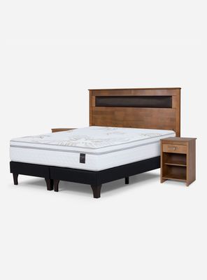 Cama Europea Art 4 King + Respaldo + Velador