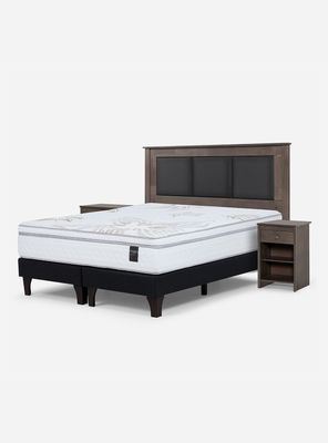 Cama Europea Art 4 2 Plazas Base Dividida + Respaldo + Velador