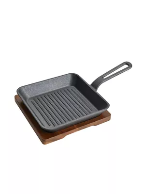 Mini Grill Hierro Fundido con Base Acacia