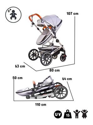 Imagen 2 del producto Coche Cuna Egg Gris 3 En 1