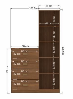 Imagen 2 del producto Cómoda Estilo 1 Puerta con Espejo 4 Cajones Jatoba
