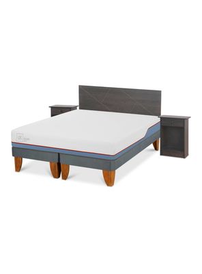 Cama Europea Excellence Plus 2 Plazas Base Dividida Set Villarrica Gris