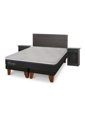 Cama Europea Hybrid Smart 2 Plazas Base Dividida Set Villarrica Gris