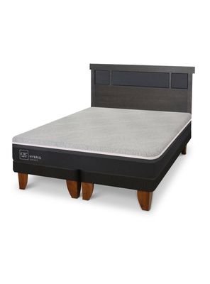 Cama Europea Hybrid Smart 2 Plazas Base Dividida + Respaldo Dublin Gris