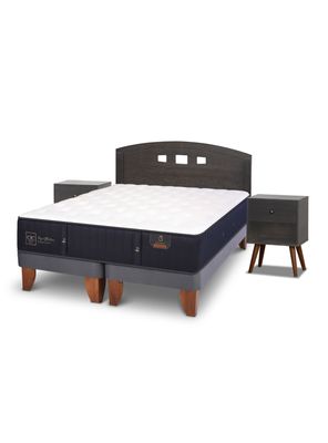 Cama Europea Premium 2 Plazas Base Dividida Set Gales Gris