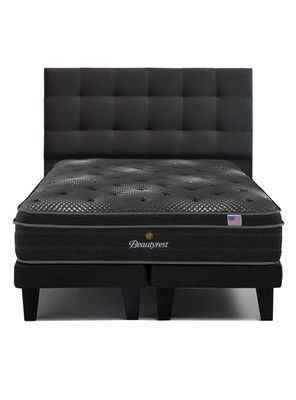 Cama Europea Brest Platinum King + Respaldo Tignes Marengo  Base Dividida