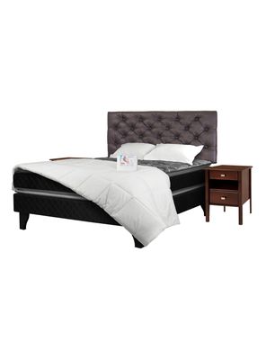 Cama Europea Terapeutic 2 Plazas + Set Muebles Capitoné + Textil