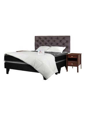 Cama Europea Terapeutic 2 Plazas Base Dividida + Set Muebles Capitoné + Textil