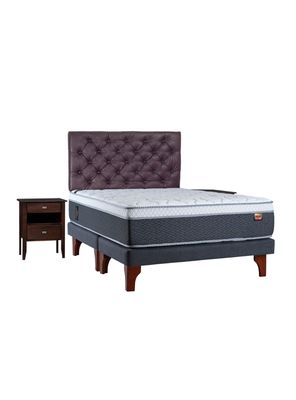 Cama Europea Everest 2 Plazas Base Dividida + Set Muebles Capitoné