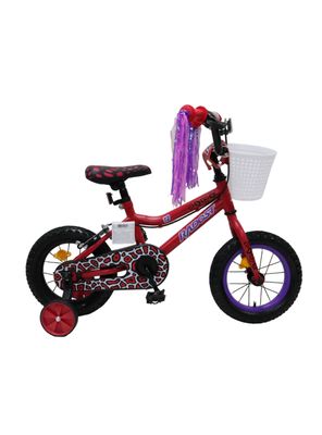 Bicicleta Infantil 12"" con Canasto y Ruedas Laterales Roja
