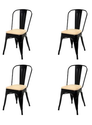 Pack 4 Sillas Tolix con Asiento Madera