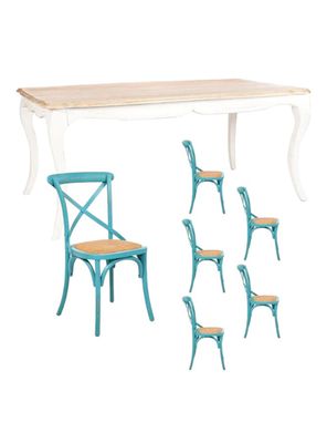 Comedor Vittoria Blanca + 6 Sillas Turquesa
