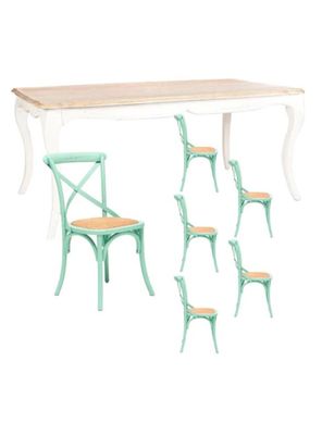 Comedor Vittoria Blanco + 6 Sillas Verde Agua