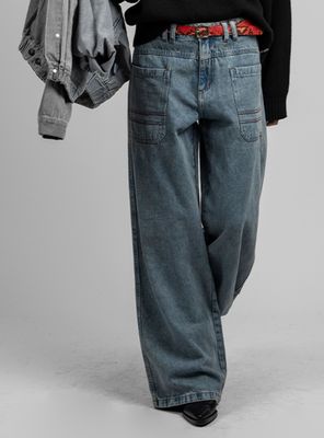 Jeans Tali Wide Leg Tiro Medio Celeste
