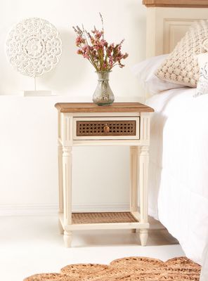 Velador Helena Junco Blanco 1 Cajón