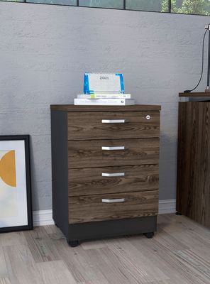 Archivador 4 Cajones Bajo Home Office Negro Soft-Coñac