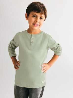 Polera Diseño Liso Henley Botones