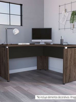 Escritorio L-140 Home Office Negro Soft-Coñac