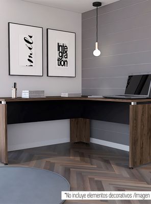 Escritorio L-160 Home Office Negro Soft-Coñac