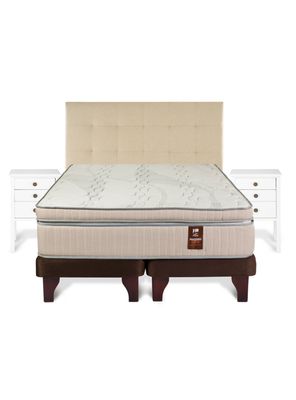 Imagen 2 del producto Cama Europea Máximo Cobre 2 Plazas Base Dividida + Respaldo Design Crudo + Velador Roma