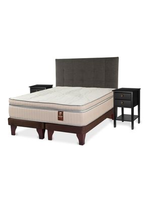 Cama Europea Máximo Cobre 2 Plazas Base Dividida + Respaldo Design Gráfito + Velador Rover