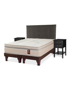 Cama Europea Máximo Cobre King + Respaldo Design Gráfito + Velador Rover