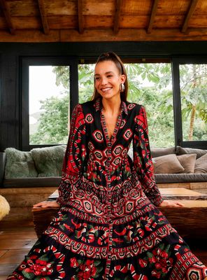 Imagen 2 del producto Vestido Largo Manga Larga Abullonada Detalles de Coral