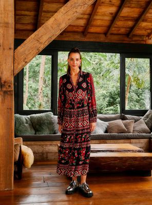 Imagen 1 del producto Vestido Largo Manga Larga Abullonada Detalles de Coral