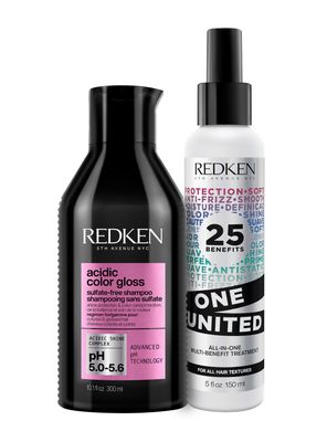 Set  Brillo Intenso Cabello con Color Acidic Color Gloss Shampoo sin Sulfatos 300ml + One United 150ml