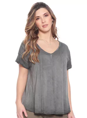 Polera Manga Corta Acid Wash Escote V