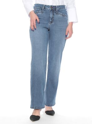 Jeans Recto Tiro Alto Pretina con Tachas en Bolsillos