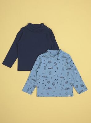 Polera Manga Larga Bipack Uno Liso y Otro Estampado