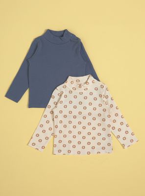 Polera Manga Larga Bipack Uno Liso y Otro Estampado