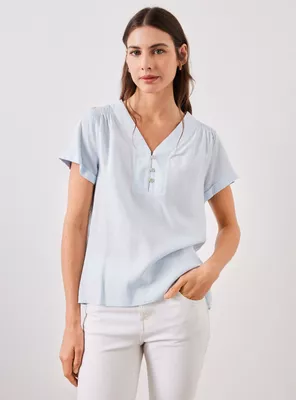 Blusa de Lino con Botones en Cuello