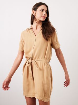 Vestido Corto Camisero con Amarra en Cintura