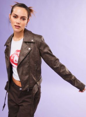 Chaqueta Biker Lavada con Cierre