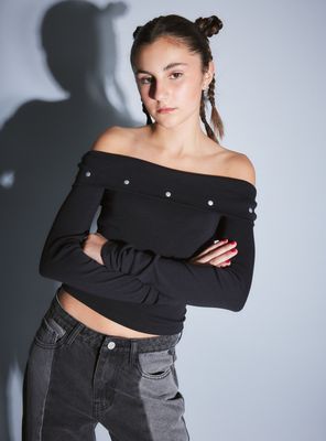 Polera Manga Larga con Cuello Bardot