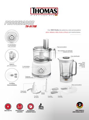 Imagen 2 del producto Licuadora y Procesadora de Alimentos TH-9170B